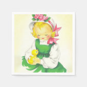 ヴィンテージ小さな女の子レトロかわいい スタンダードカクテルナプキン (正面)
