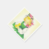 ヴィンテージ小さな女の子レトロかわいい スタンダードカクテルナプキン (角)