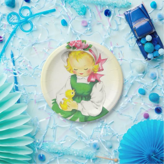 ヴィンテージ小さな女の子レトロかわいい ペーパープレート (パーティー)