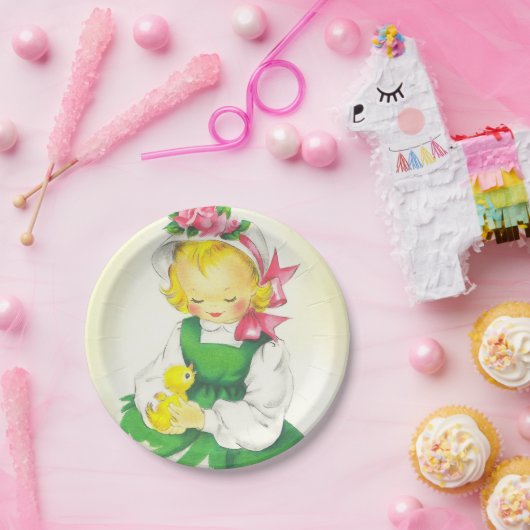 ヴィンテージ小さな女の子レトロかわいい ペーパープレート (パーティー)