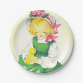 ヴィンテージ小さな女の子レトロかわいい ペーパープレート (正面)