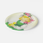 ヴィンテージ小さな女の子レトロかわいい ペーパープレート (アングル)