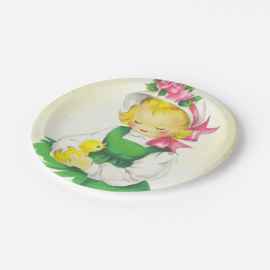 ヴィンテージ小さな女の子レトロかわいい ペーパープレート (アングル)