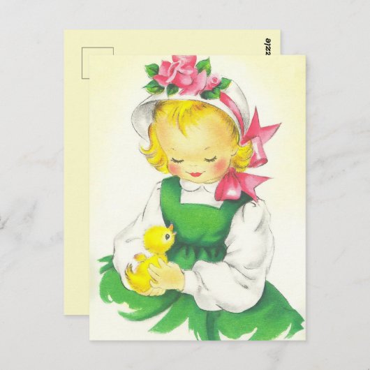 ヴィンテージ小さな女の子レトロかわいい ポストカード (正面/裏面)