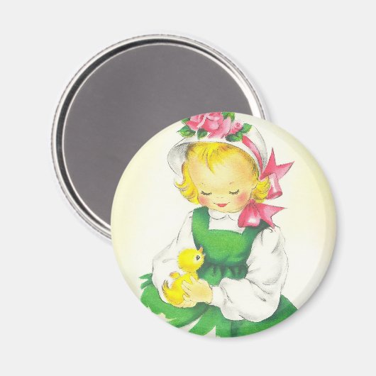 ヴィンテージ小さな女の子レトロかわいい マグネット (正面/裏面)