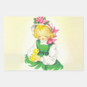 ヴィンテージ小さな女の子レトロかわいい ラッピングペーパーシート (正面)