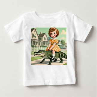 ヴィンテージ小さな女の子ワニ ベビーTシャツ