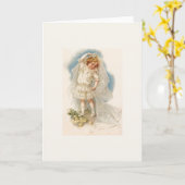 ヴィンテージ小さな女の子結婚花嫁のノートカード カード (黄色い花)