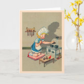 ヴィンテージ小さな女の子遊ズハウスノートカード カード (黄色い花)