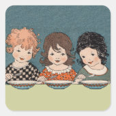 ヴィンテージ小さな女の子食べズスープスリーシスターズ スクエアシール (正面)