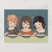 ヴィンテージ小さな女の子食べズスープスリーシスターズ ポストカード (正面)