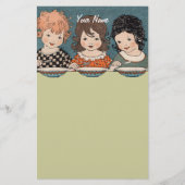 ヴィンテージ小さな女の子食べズスープスリーシスターズ 便箋 (正面)