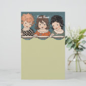 ヴィンテージ小さな女の子食べズスープスリーシスターズ 便箋 (スタンド正面)