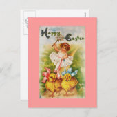 ヴィンテージ小さな女の子&イースターチックス シーズンポストカード (正面/裏面)