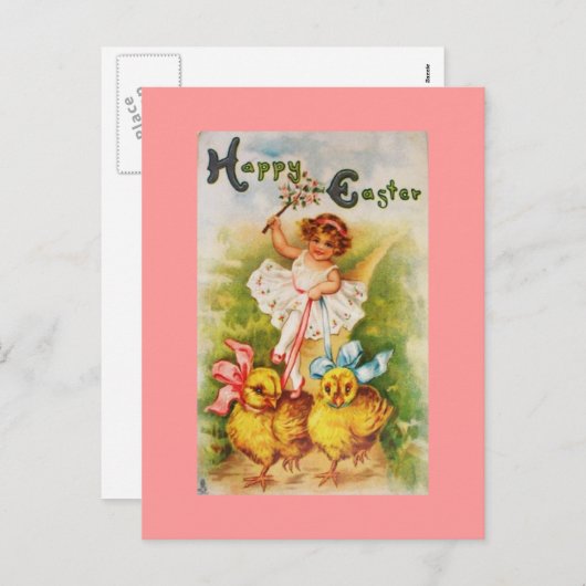 ヴィンテージ小さな女の子&イースターチックス シーズンポストカード (正面/裏面)