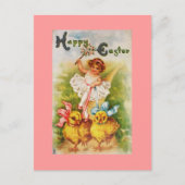 ヴィンテージ小さな女の子&イースターチックス シーズンポストカード (正面)