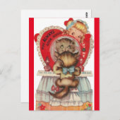 ヴィンテージ小さな女の子&キッテン1950年代バレンタイン ポストカード (正面/裏面)