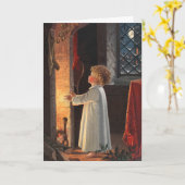 ヴィンテージ小さな女の子（暖炉クリスマス） カード (黄色い花)