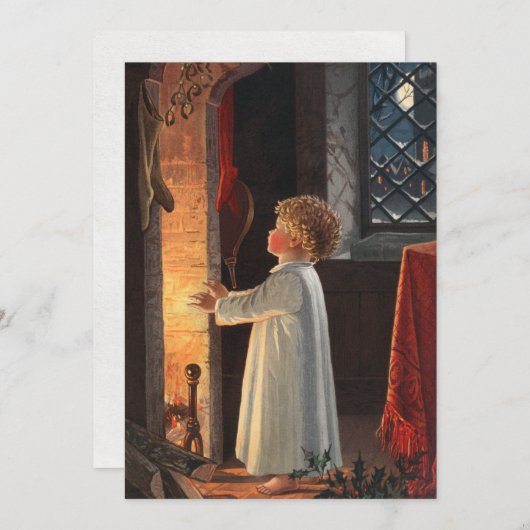 ヴィンテージ小さな女の子(暖炉クリスマス) シーズンカード (正面/裏面)