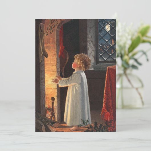 ヴィンテージ小さな女の子（暖炉クリスマス） シーズンカード (スタンド正面)