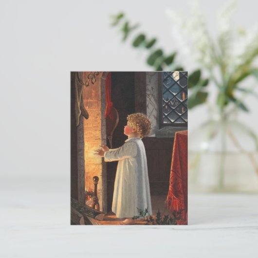 ヴィンテージ小さな女の子（暖炉クリスマス） シーズンポストカード (スタンド正面)