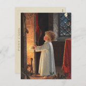 ヴィンテージ小さな女の子（暖炉クリスマス） シーズンポストカード (正面/裏面)