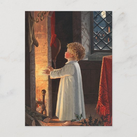 ヴィンテージ小さな女の子（暖炉クリスマス） シーズンポストカード (正面)