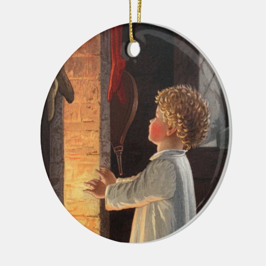 ヴィンテージ小さな女の子(暖炉クリスマス) セラミックオーナメント (左)