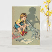 ヴィンテージ小さな男の子の挨拶状 カード (黄色い花)