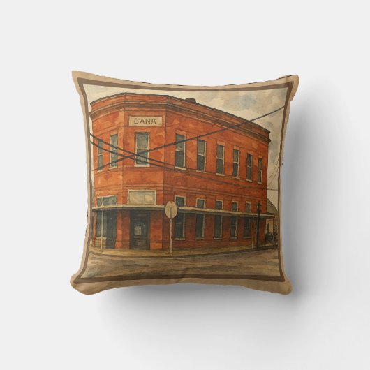 ヴィンテージ小さな町のレンガ銀行テキサス州 クッション (正面)