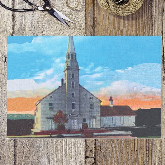 ヴィンテージ小さな町ホワイトクリスチャン教会 薄葉紙