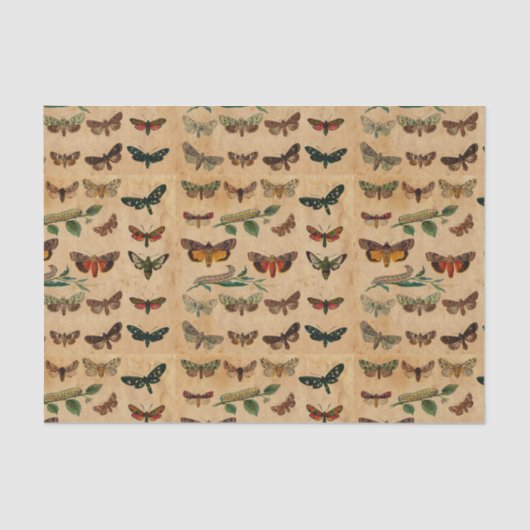 ヴィンテージ小さな蝶の染色された紙デコパージュ 薄葉紙 (正面)