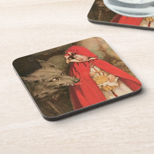 ヴィンテージ小さな赤い乗馬フードと大きな悪い狼 コースター (左側)