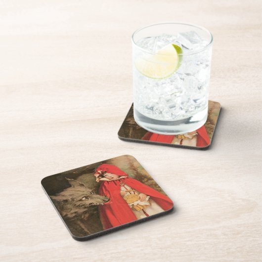 ヴィンテージ小さな赤い乗馬フードと大きな悪い狼 コースター (右側)