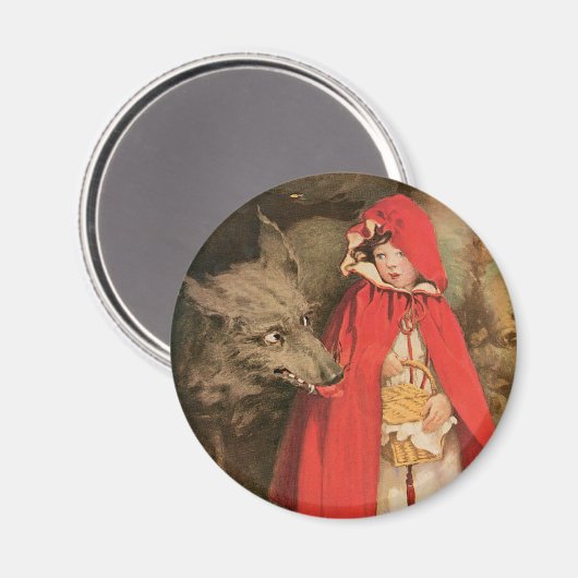 ヴィンテージ小さな赤い乗馬フードと大きな悪い狼 マグネット (正面/裏面)