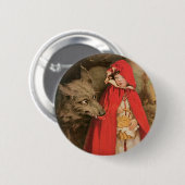 ヴィンテージ小さな赤い乗馬フードと大きな悪い狼 缶バッジ (正面&裏面)