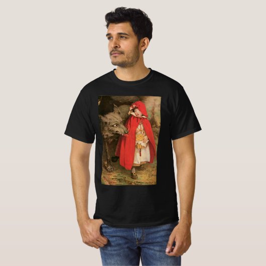 ヴィンテージ小さな赤い乗馬フードと大きな悪い狼 Tシャツ (正面フル)