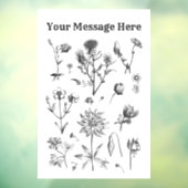 ヴィンテージ小さな野生のフラワーブラックシンプルの線 ウィンドウサイン (シート3)