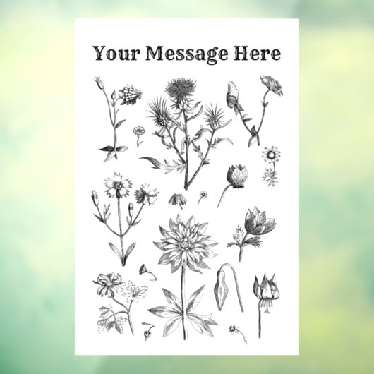 ヴィンテージ小さな野生のフラワーブラックシンプルの線 ウィンドウサイン (シート3)