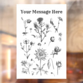 ヴィンテージ小さな野生のフラワーブラックシンプルの線 ウィンドウサイン (シート2)