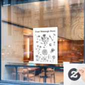 ヴィンテージ小さな野生のフラワーブラックシンプルの線 ウィンドウサイン (カフェ窓)