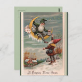 ヴィンテージ小人とコインバッグ新年おめでとう ポストカード (正面/裏面)