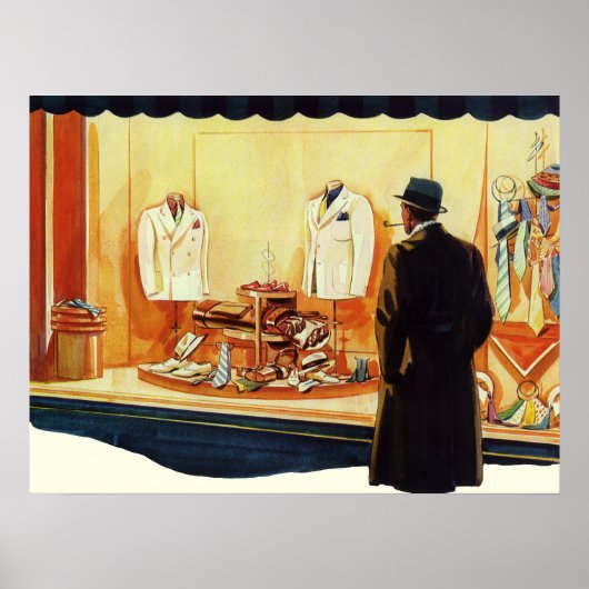ヴィンテージ小売店舗、マンウィンドウショッピング ポスター (正面)