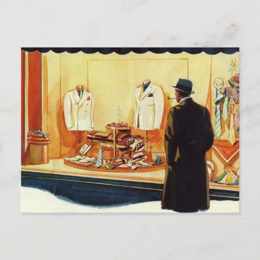 ヴィンテージ小売店舗、マンウィンドウショッピング ポストカード (正面)
