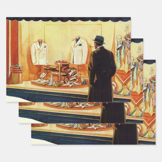 ヴィンテージ小売店舗、マンウィンドウショッピング ラッピングペーパーシート (セット)