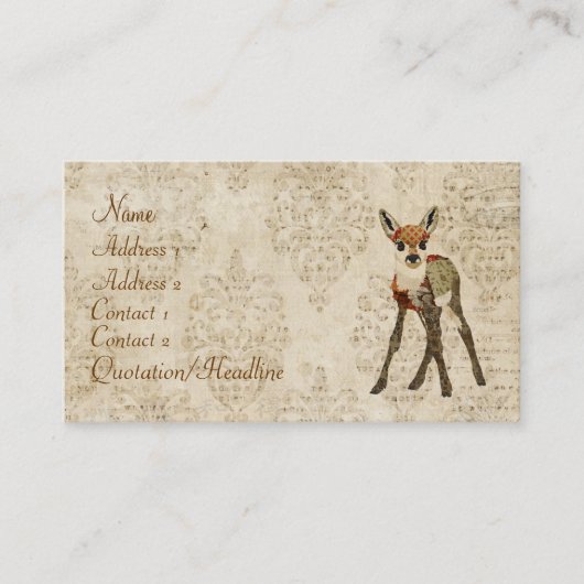 ヴィンテージ少しばら色の子鹿の名刺 名刺 (正面)