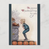 ヴィンテージ少年が七面鳥の感謝祭を嗅ぐ ポストカード (正面)