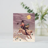 ヴィンテージ少年が豚の聖パトリックの日に乗る ポストカード (スタンド正面)