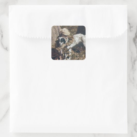 ヴィンテージ少年とその狩り犬 スクエアシール (バッグ)