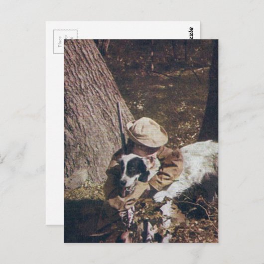 ヴィンテージ少年とその狩り犬 ポストカード (正面/裏面)